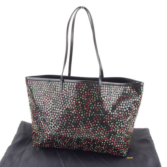 Fendi Black Sequined Leather Satin Shoulder Handbag Bag - Picture 1 of 6